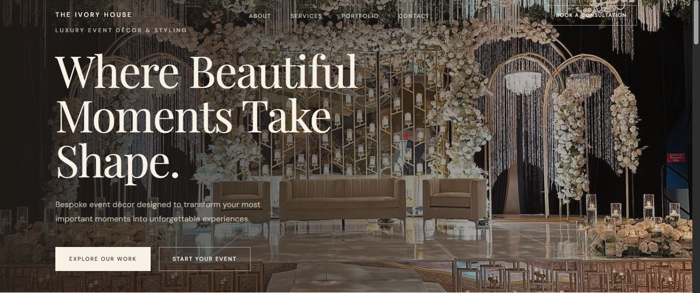 The Ivory House Event Décor Website